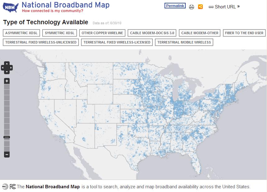 Screenshot of the National Broadband Map