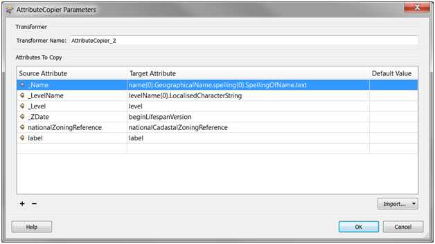 Attribute Copier Parameters