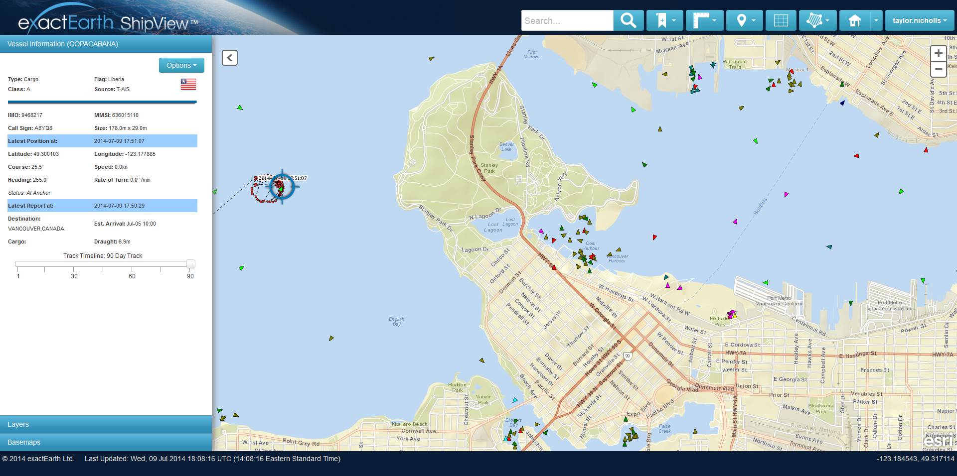 A Liberian-flagged vessel is at anchor in the busy port (and home of FME!) of Vancouver, Canada. (Click to enlarge)
