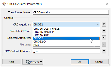 Pick which CRC algorithm you want to use with FME