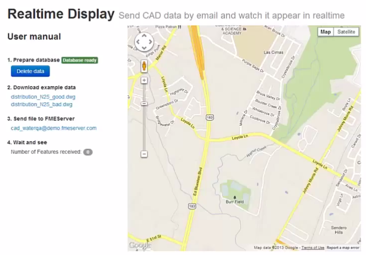 This scenario uses a notification service, database triggers, and Web Sockets to create a realtime map.