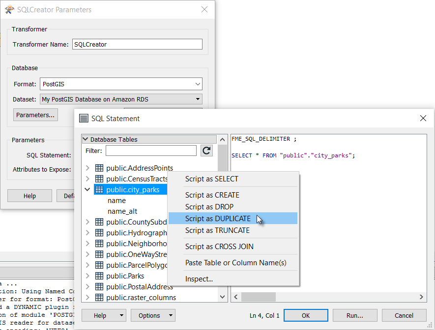 Generating an SQL query in the new SQL editor dialog.