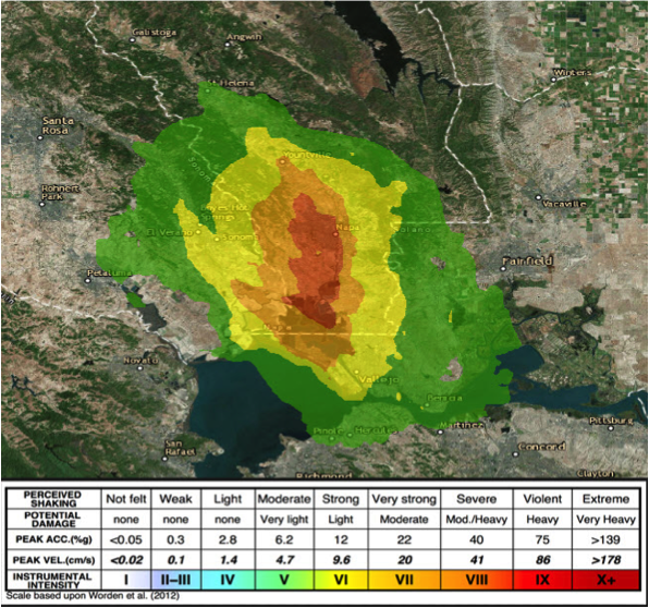 USGS Shakemap for Napa / American Canyon Earthquake, August 24, 2014