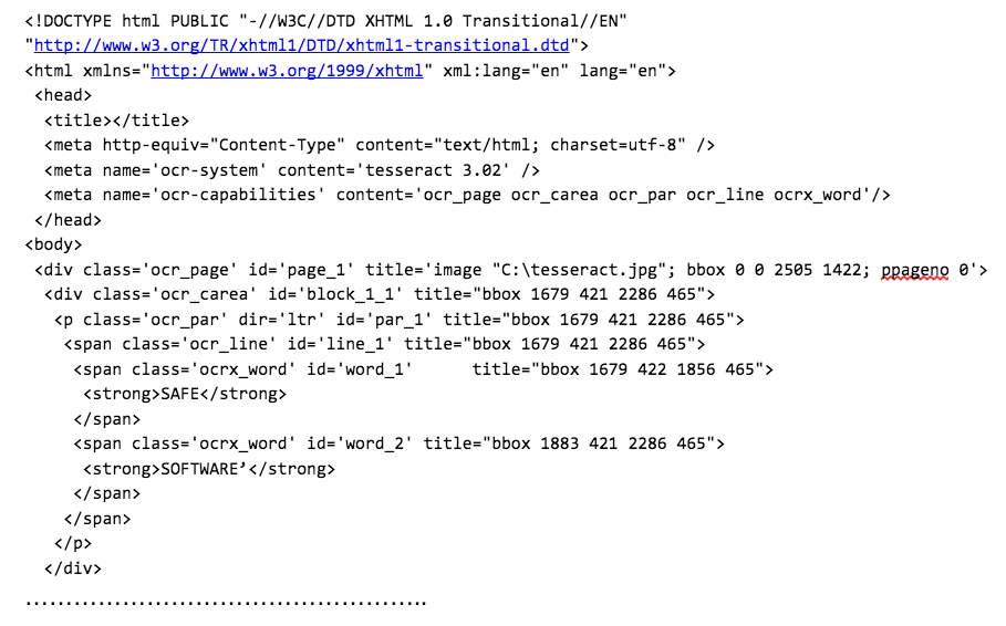 TesseractCaller hocr xhtml output