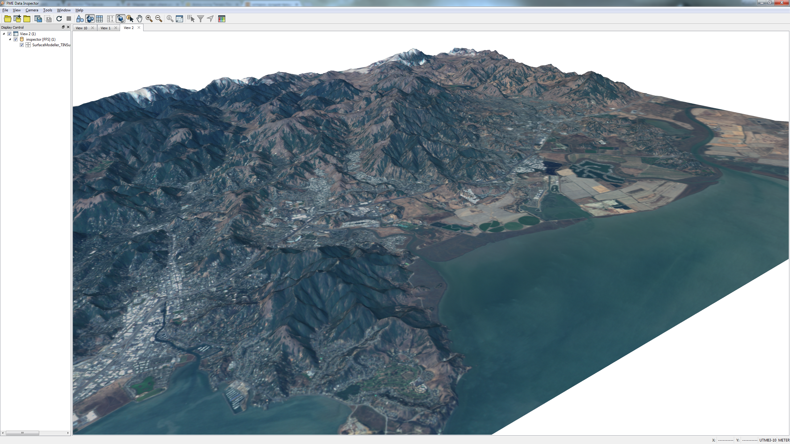Raster image extruded to 3D, viewed in the FME Data Inspector.