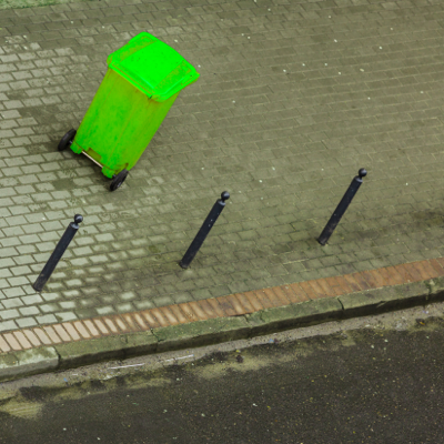 A lost and lonely recycling bin that needs a QR code