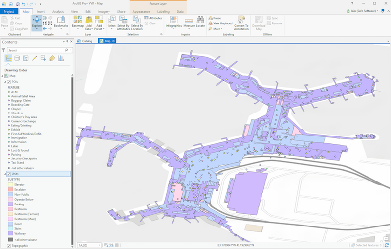 YVR室内地图转换为Esri ArcGIS室内