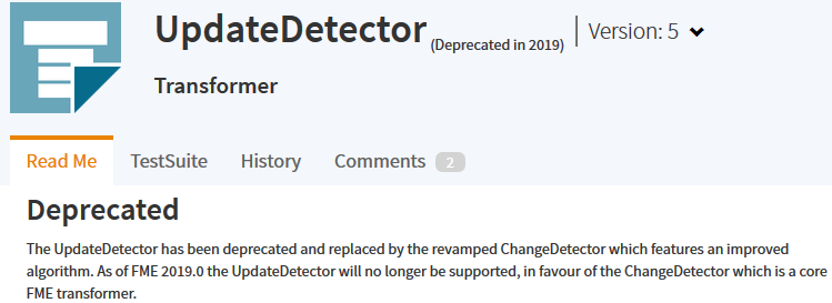 The UpdateDetector transformer was used for Change Detection, but now the ChangeDetector is preferred.