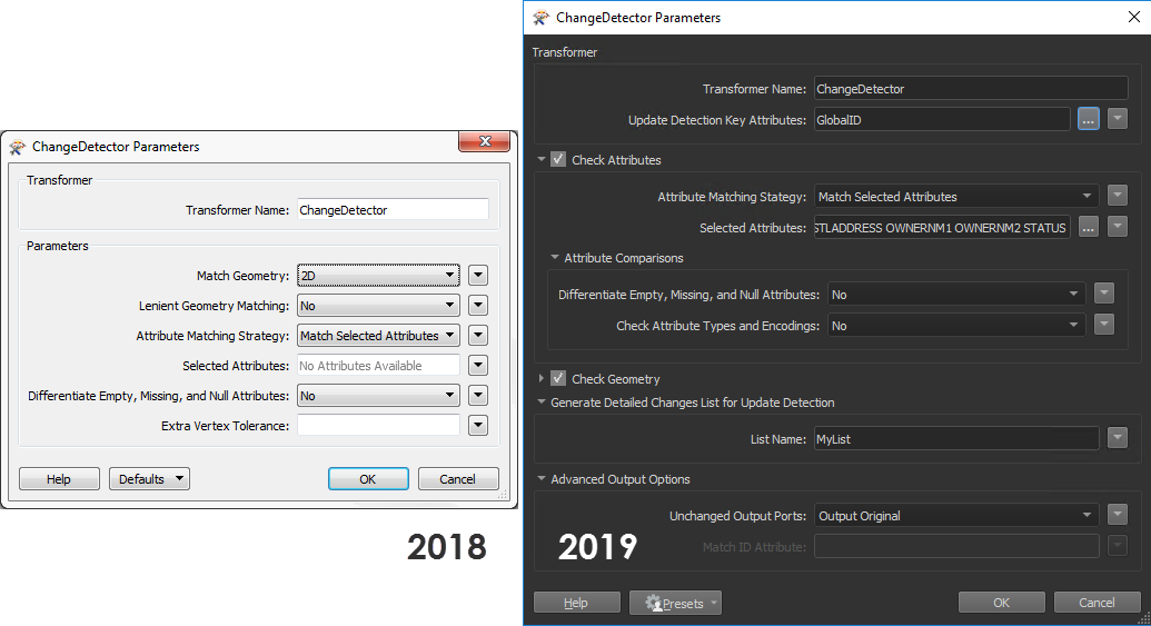 Differences in the ChangeDetector transformer help with Change Detection in 2019