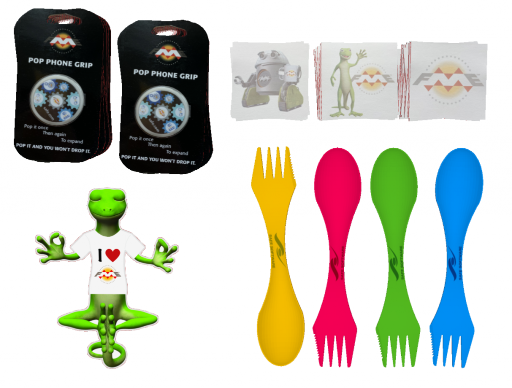 other elements (sporks, pop phone grip, tissue) for safe software virtual conference booth
