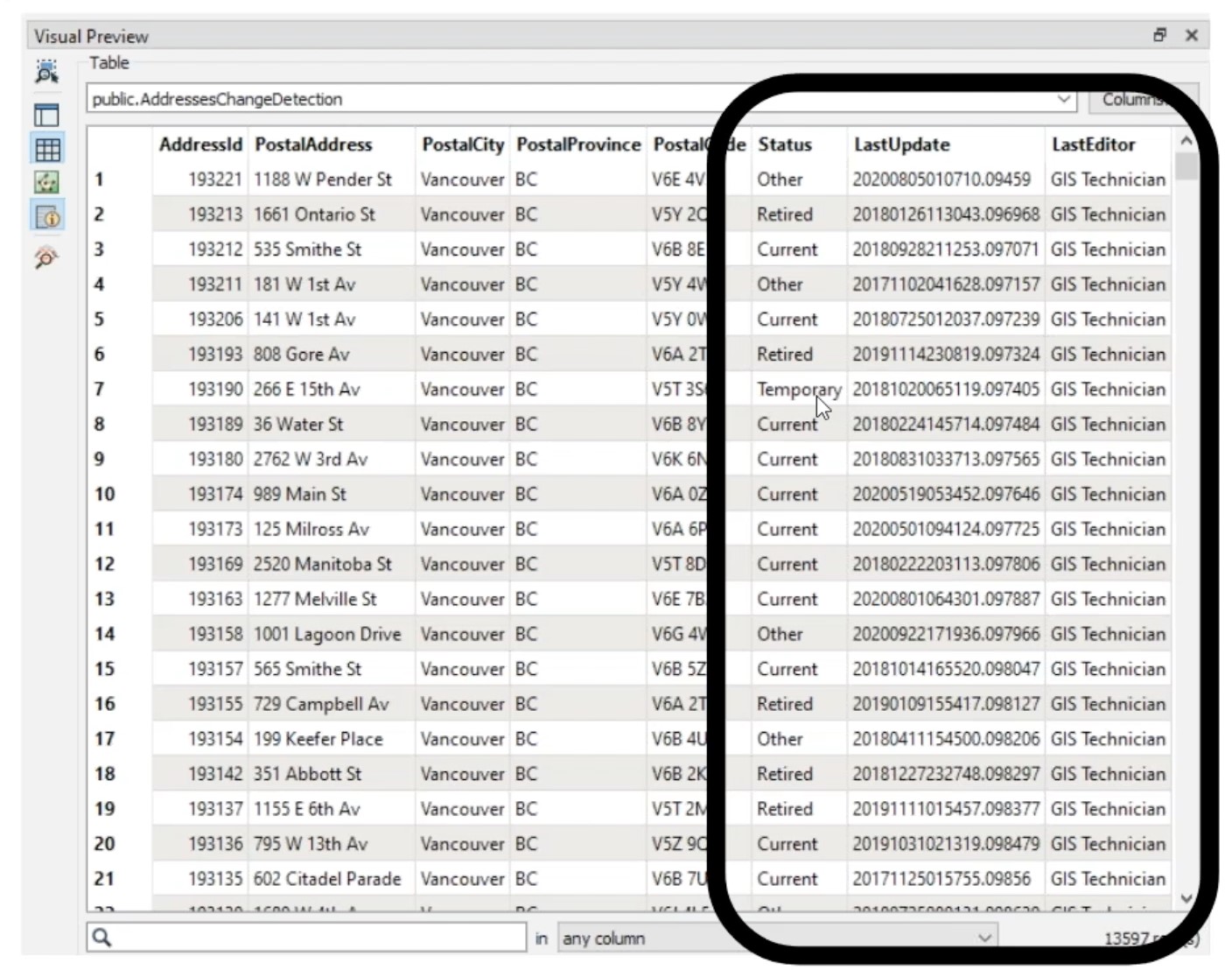 This table contains a LastUpdate column, which indicates when each row was last modified and can be used in change tracking workflows powered by change data capture