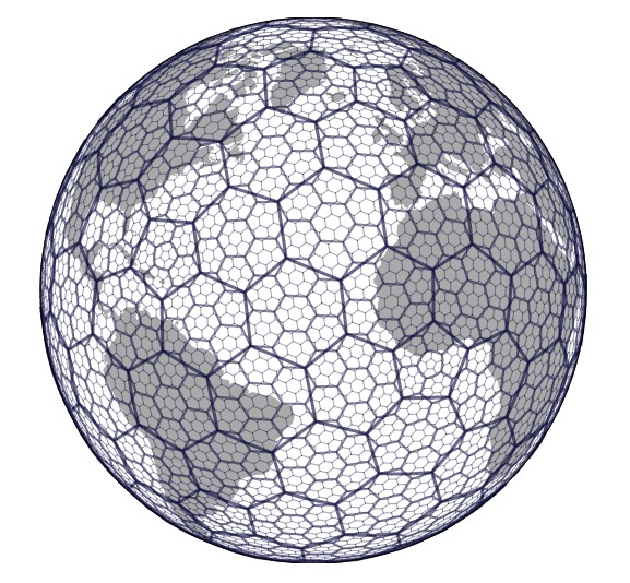 a hex grid on a world atlas