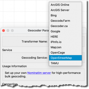 Geocoding Service options in the Geocoder Parameters