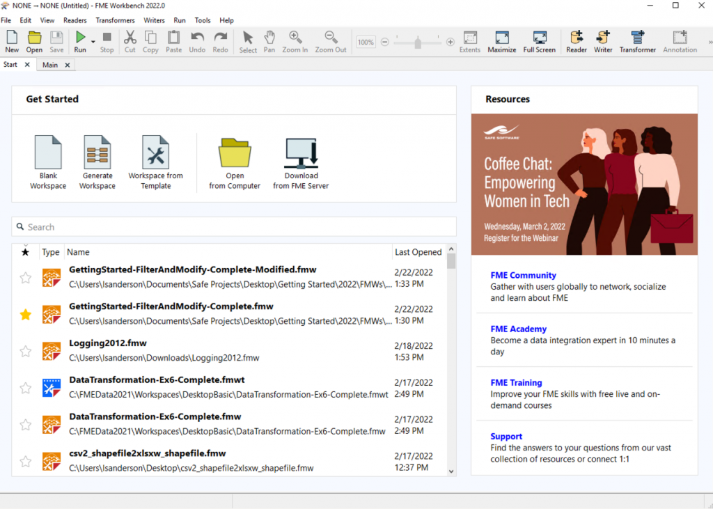 revamped start page fme 2022.0 new feature