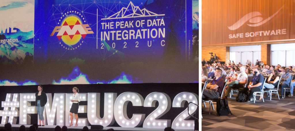 shows stage that FME UC 2022 keynote speakers took and the crowd-filled plenary