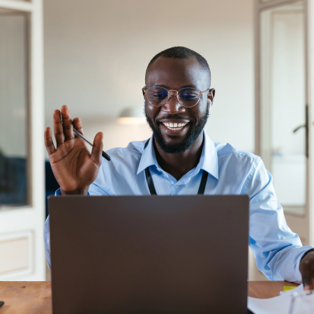 Employee greeting online colleague