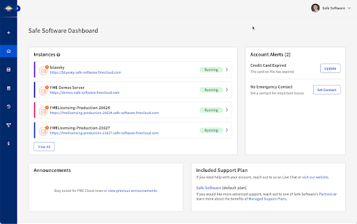 This shows the new dashboard! It is one of many new FME cloud features that will help people master data management on cloud.