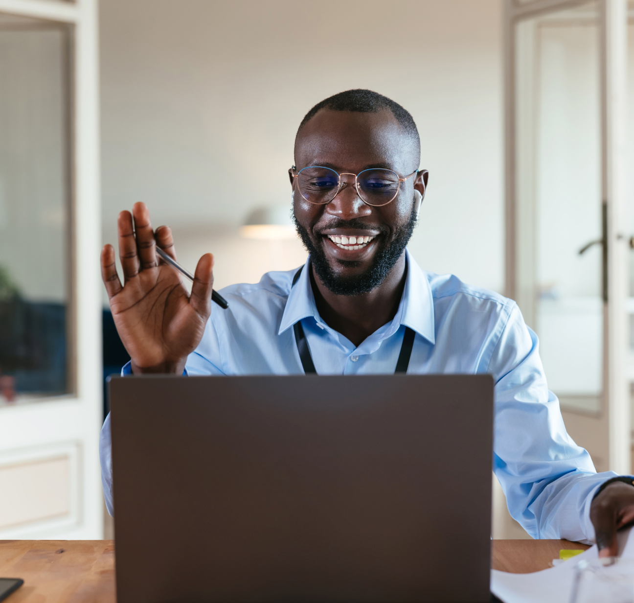 Employee conference call greeting large