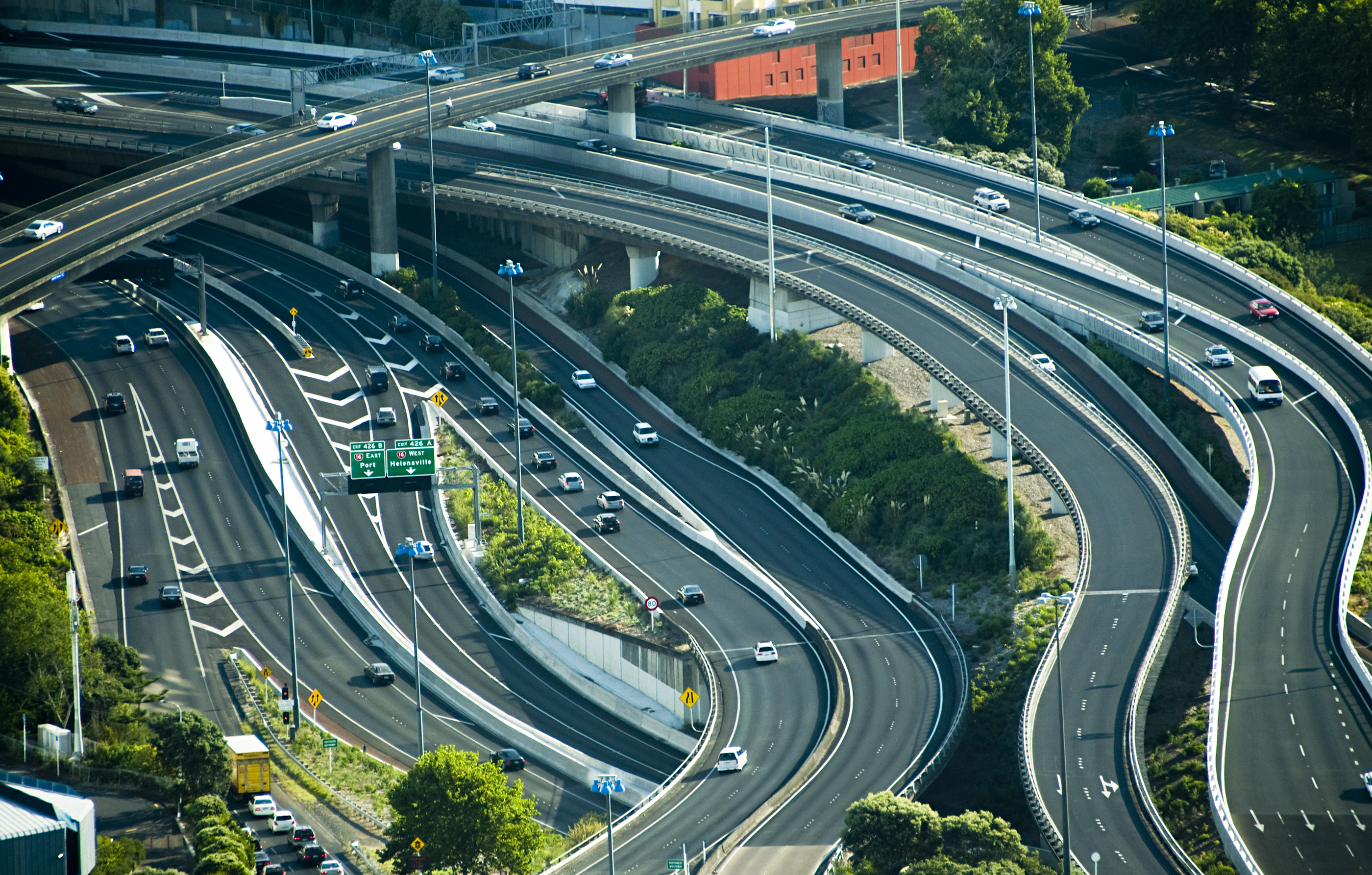 Traffic on a set of junctions in Auckland, New Zealand.