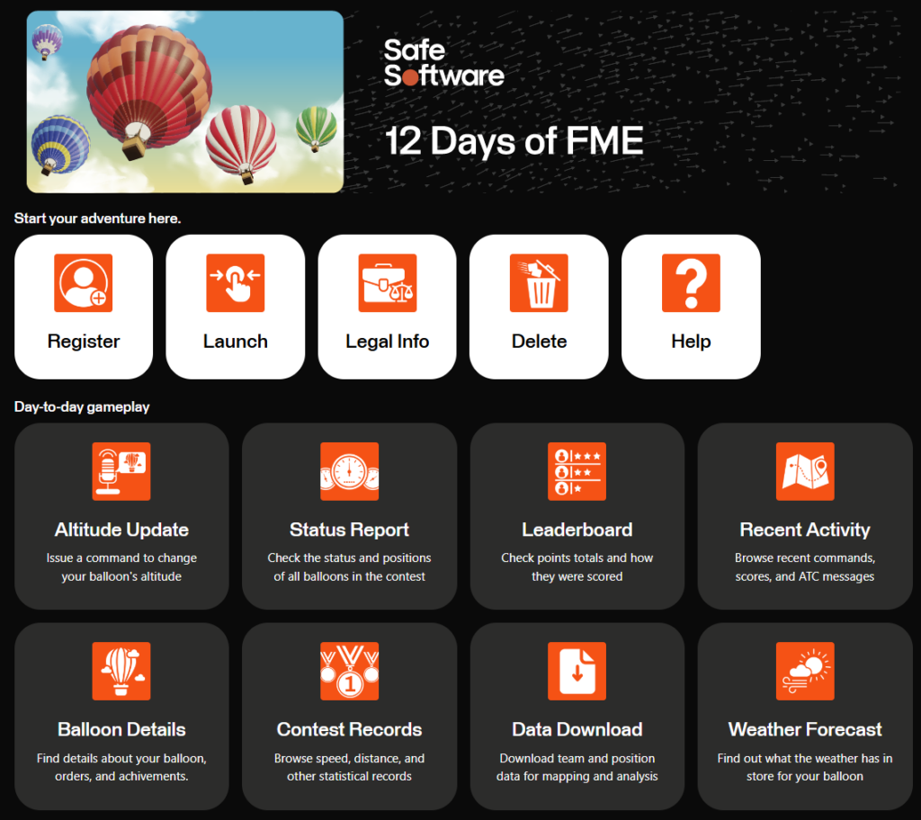 Screen capture of the 12 days of FME interface