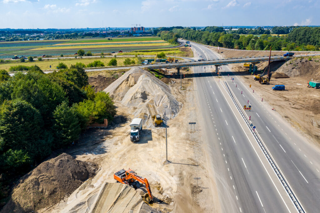 Aerial view of a road construction site