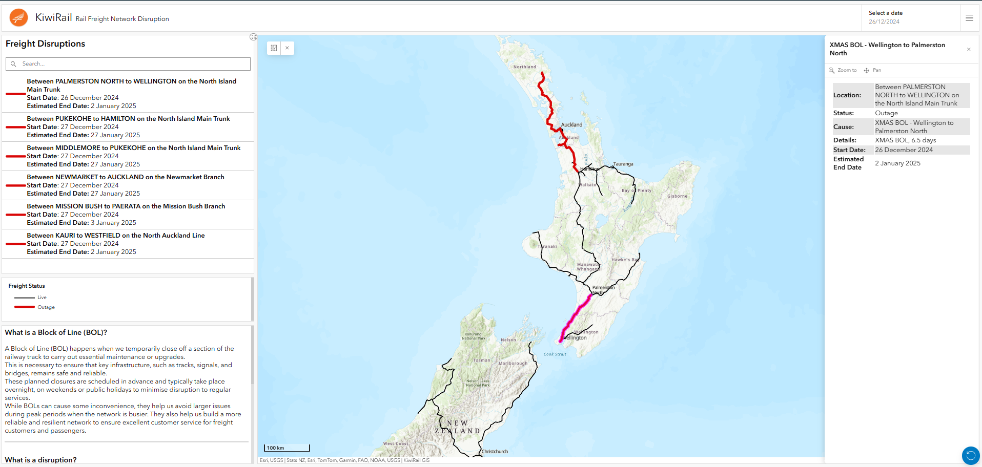 KiwiRail Interactive Rail Freight Disruption Dashboard