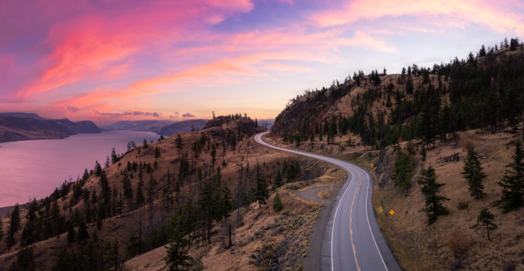 Aerial view of a highway in Kamloops