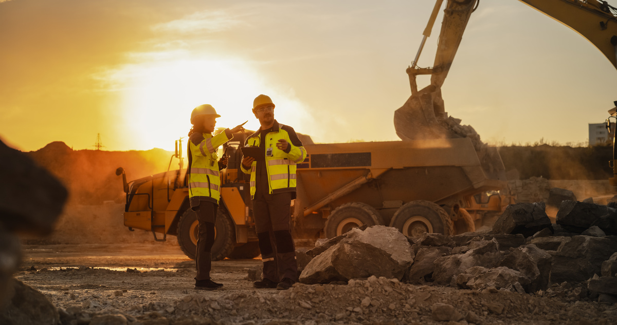 Construction workers on an excavation site